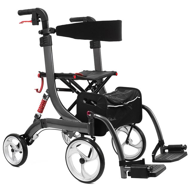 Bescomed Spring VARIO-L, Rollator + Rollstuhl, graphitgrau, 2in1, Alu  Leichtgewichtsrollator, neue Serie, Gehwagen + Rollstuhl inkl. Beinstützen  und Komfort-Rückengurt, Burbach + Goetz