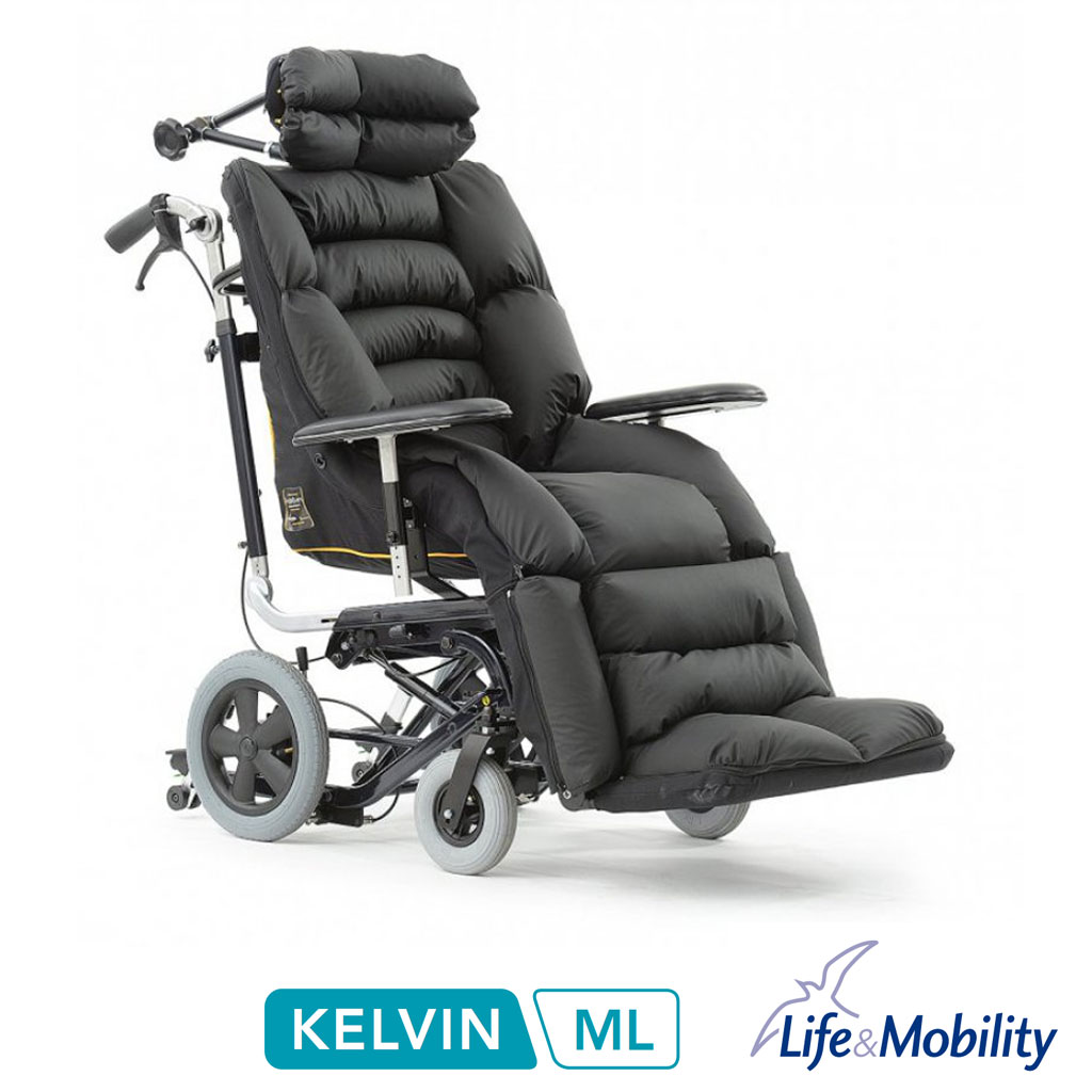 Kantelbarer Rollstuhl mit höhen- und tiefenverstellbaren Armlehnen
