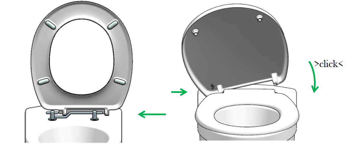 Schematische Darstellung zur schnellen Demontage des Toilettensitzes Hyto San