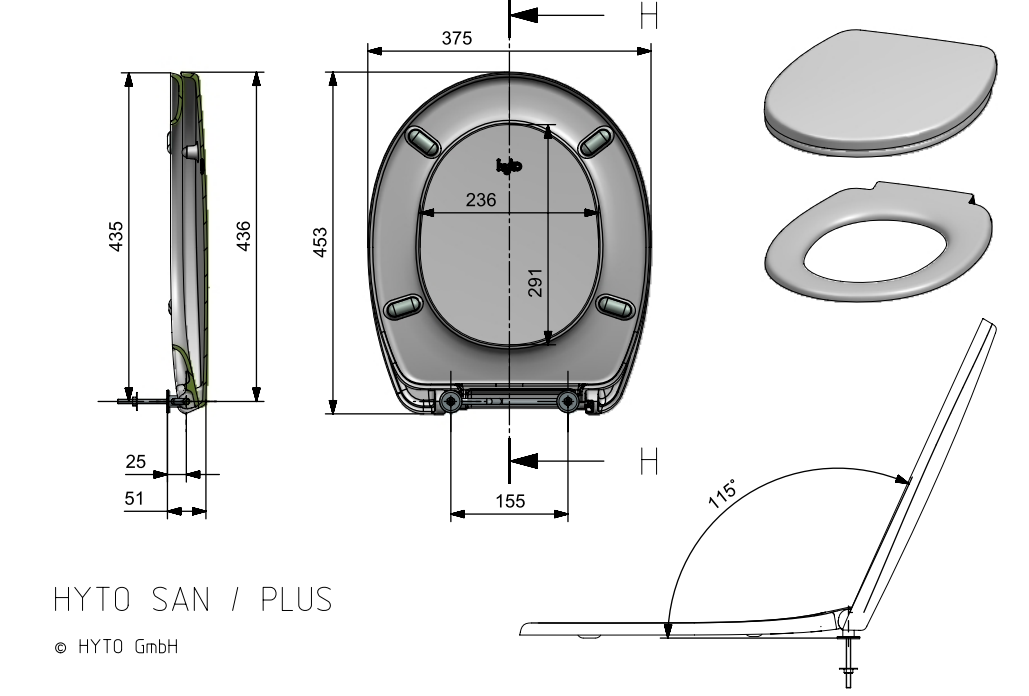 Technische Daten zum Hyto San Plus Toilettensitz mit Deckel 