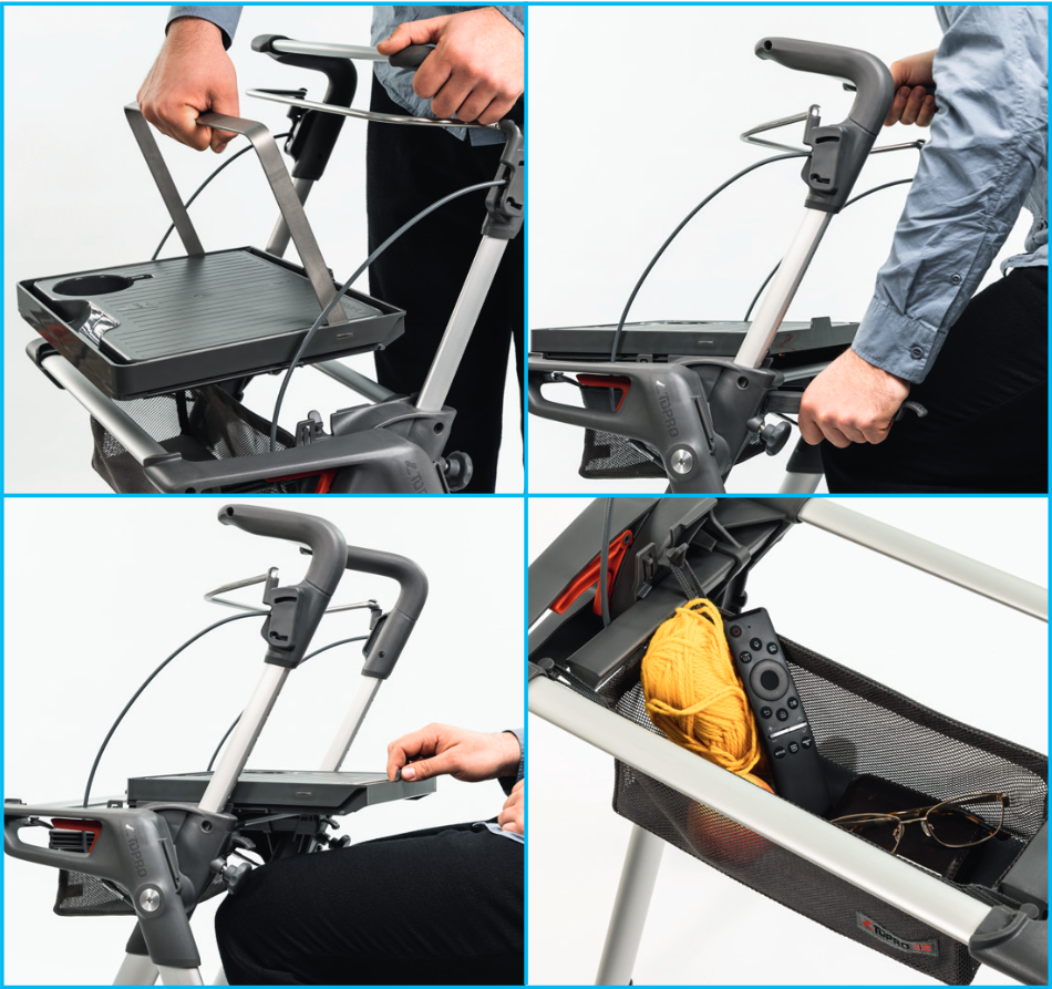 Abbildung des Hestia Indoor Rollator mit seinen Funktionen 