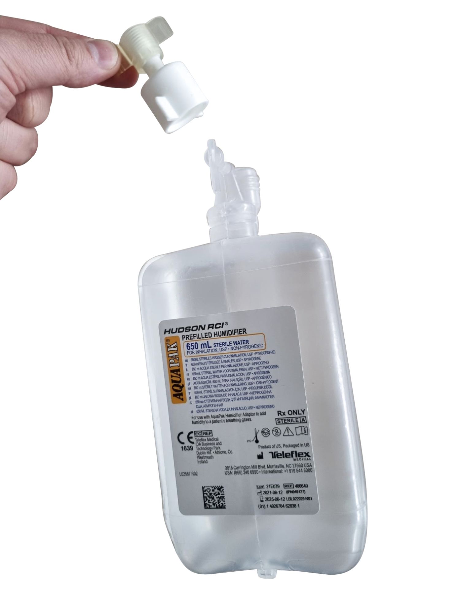 Aquapak Sterilwasser 650ml im geschlossenen System, inkl. O2-Adapter zum  Anschluss an Sauerstoffgeräte, steriles Wasser zur Inhalation in der  Sauerstofftherapie (unser Respiflo Nachfolgeprodukt), Burbach + Goetz