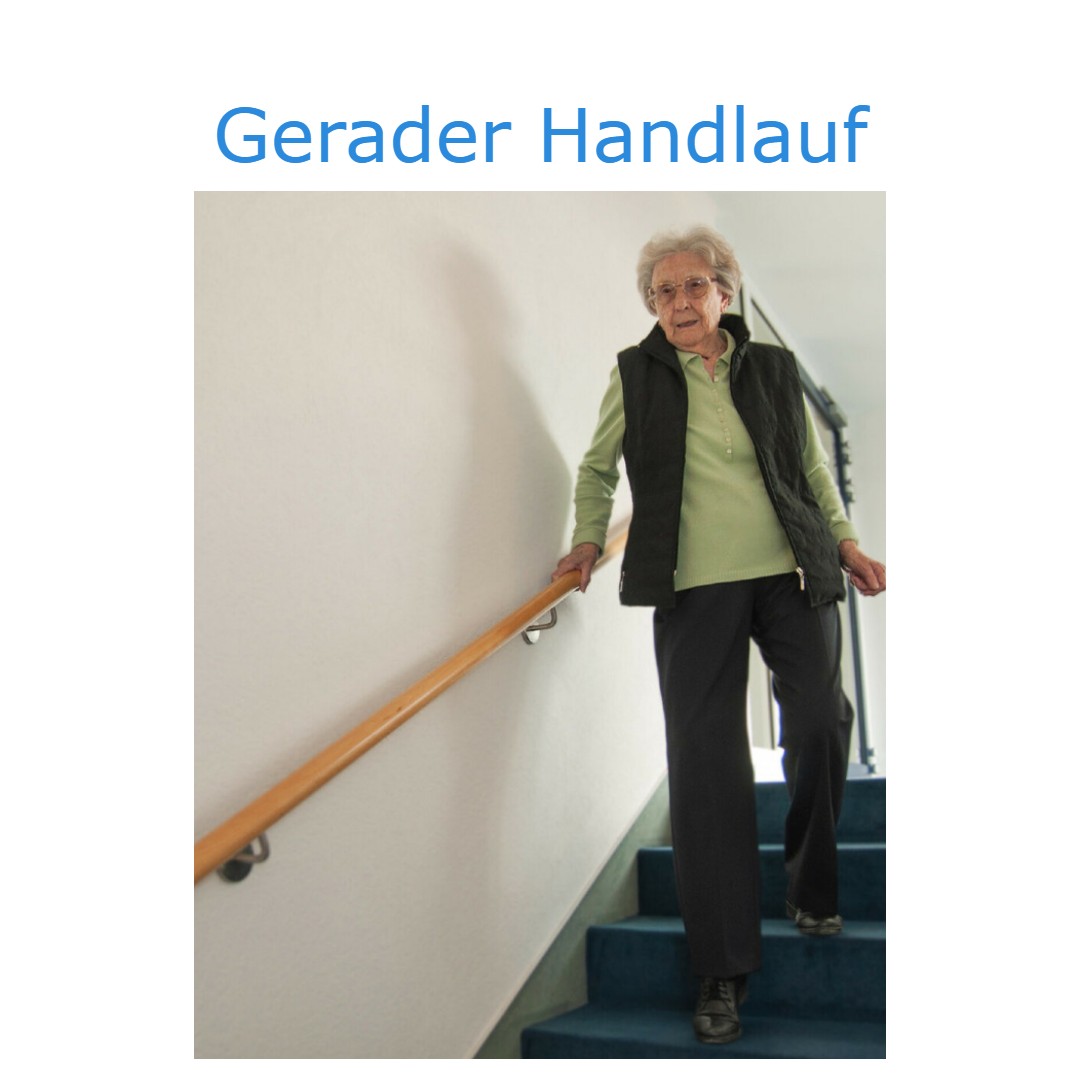 Ältere Dame geht eine treppe mit HAndlauf herunter 