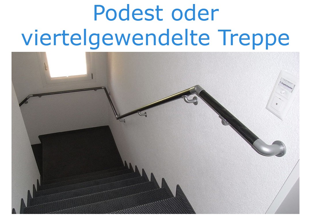 Abbildung einer viertelgewendelten Treppe mit Podest 