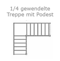 Abbildung einer 1/4 gewendelten Treppe mit Podest 