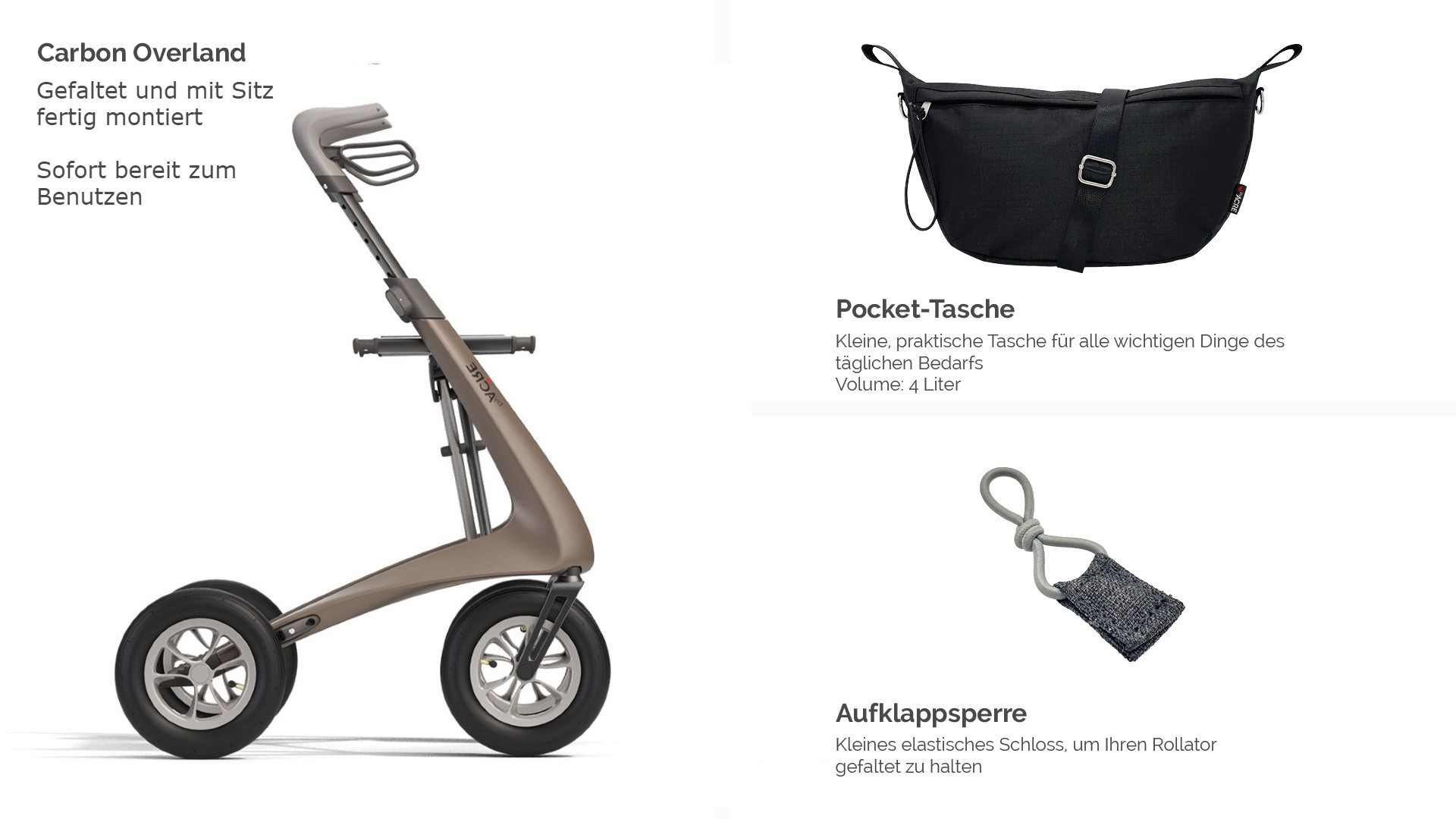 ByACRE Rollator Carbon Overland Metallic-bronze, All-Terrain-Rollator (Outdoor + Indoor) Mit Luftreifen Und Federung, Nur 6,7kg, Bis 150kg, Neue Version Ab Ende April 2023, Inkl. Tasche -Coloplast Verkaufsgeschäft carbonoverlandrollator 10