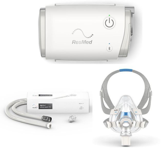 Resmed AirMini AutoSet inkl. F20 Set mit Maske & Schlauch, mobiles Therapiegerät mit Netzteil und Transportbeutel, AirMini APAP und CPAP Reisegerät (Komplettpreis)