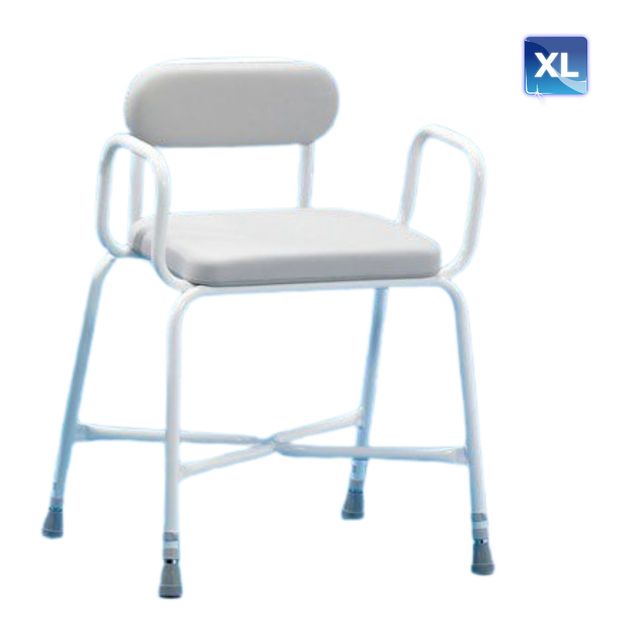 Duschstuhl Sherwood Plus XL mit Armlehnen + Rückenlehne, Sitzbreite 56cm (61cm zw. Armlehnen), geneigte Sitzfläche, bis 255kg
