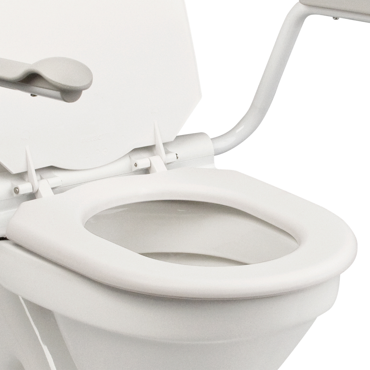 Supporter II Toilettenarmstützen, mit Sitzbrille und Deckel, Armlehnen  hochklappbar, Toilettenarmlehnen für ein leichteres Hinsetzen und Aufstehen  beim Toilettengang, bis 150kg, Burbach + Goetz